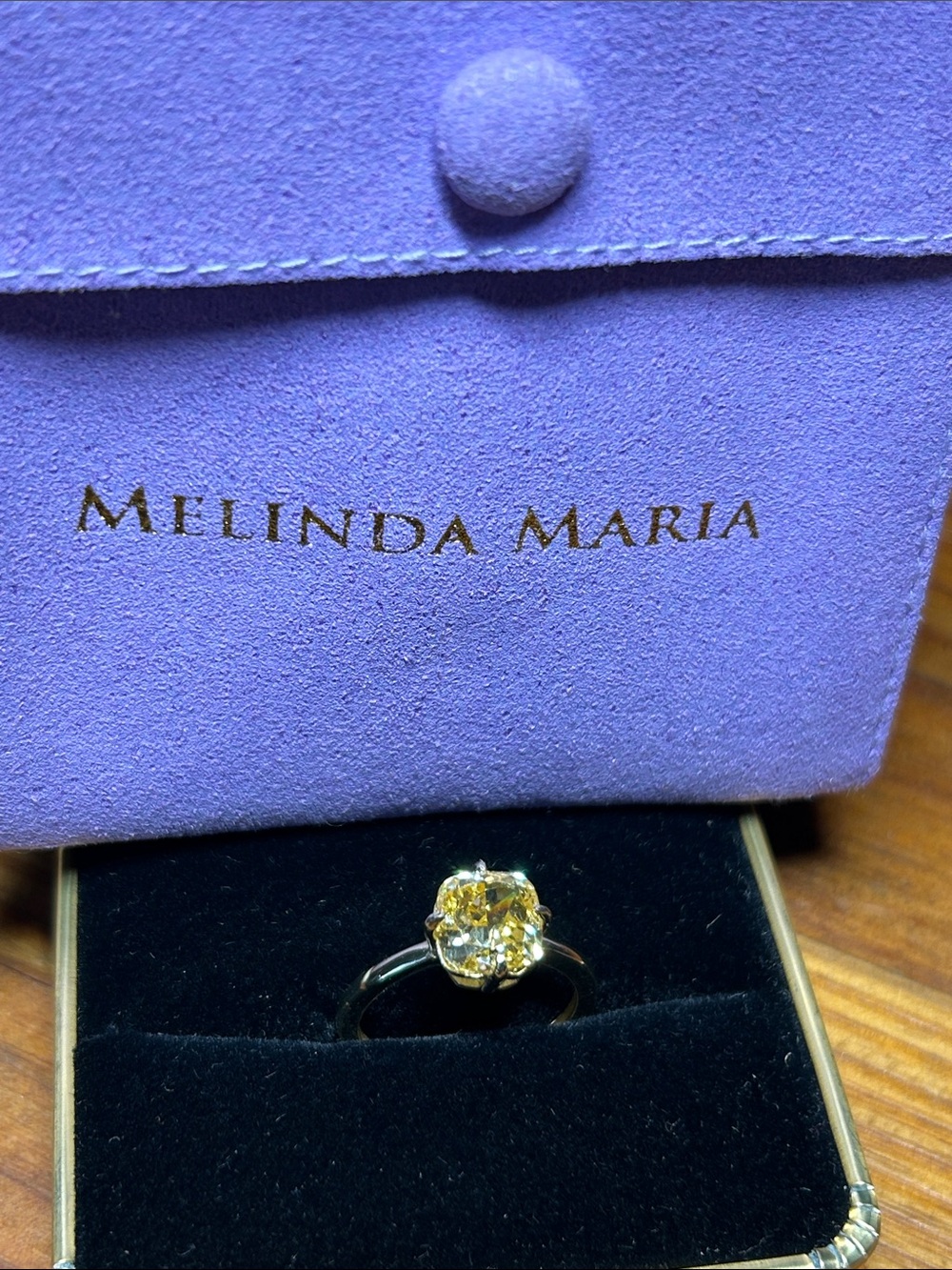 Melinda Maria Yellow ‘diamond’ Solitaire Ring 18k plate size 8
